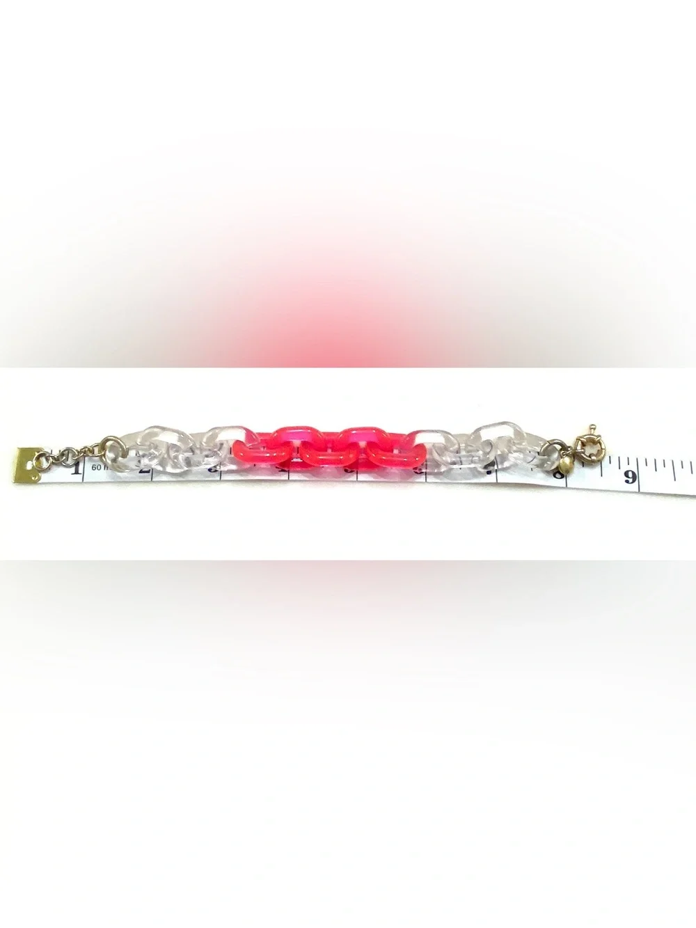 J. Crew Clear and Hot Pink Link Bracelet with Gold-Tone Clasp